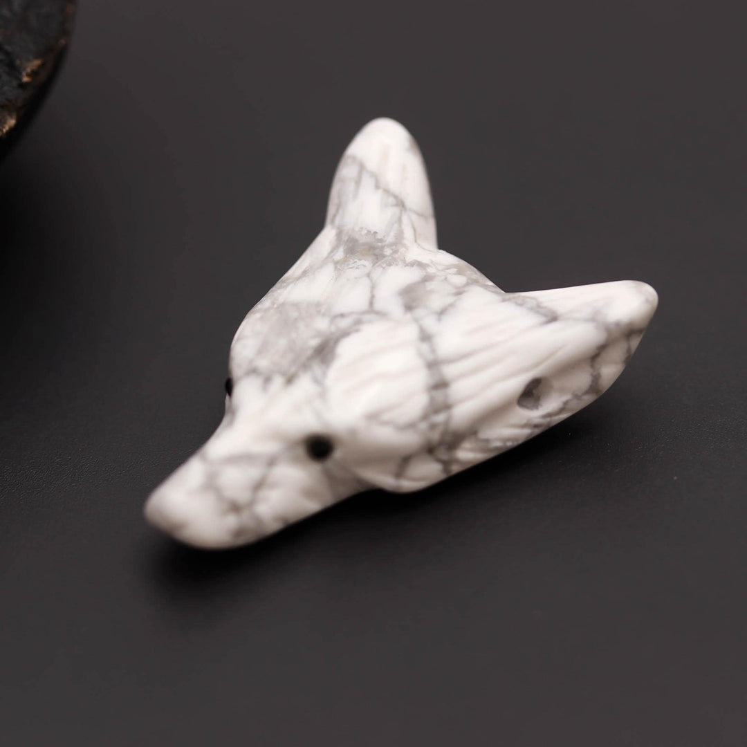 White Howlite Turquoise Fox Head, Reiki Healing Crystal Gifts, Jewelry Making Gemstones Side Drill from Ear, Head Carved Beads
