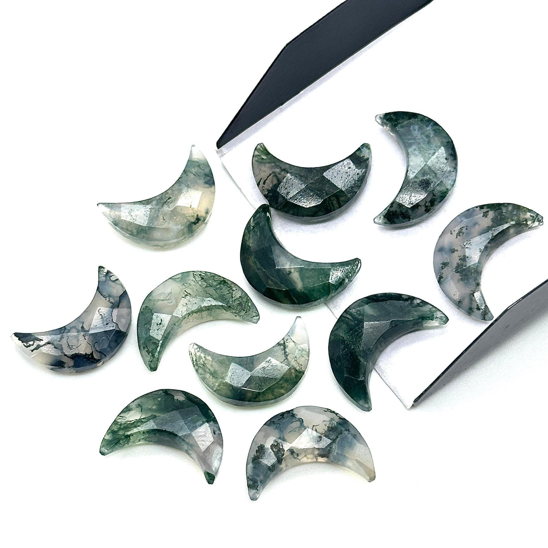 Natural Moss Agate Moon Shape Briolettes, AAA Moss Agate Moon Shape Beads, Tree Agate Moon Charms, Faceted Moon Shape Gemstone, 17 MM