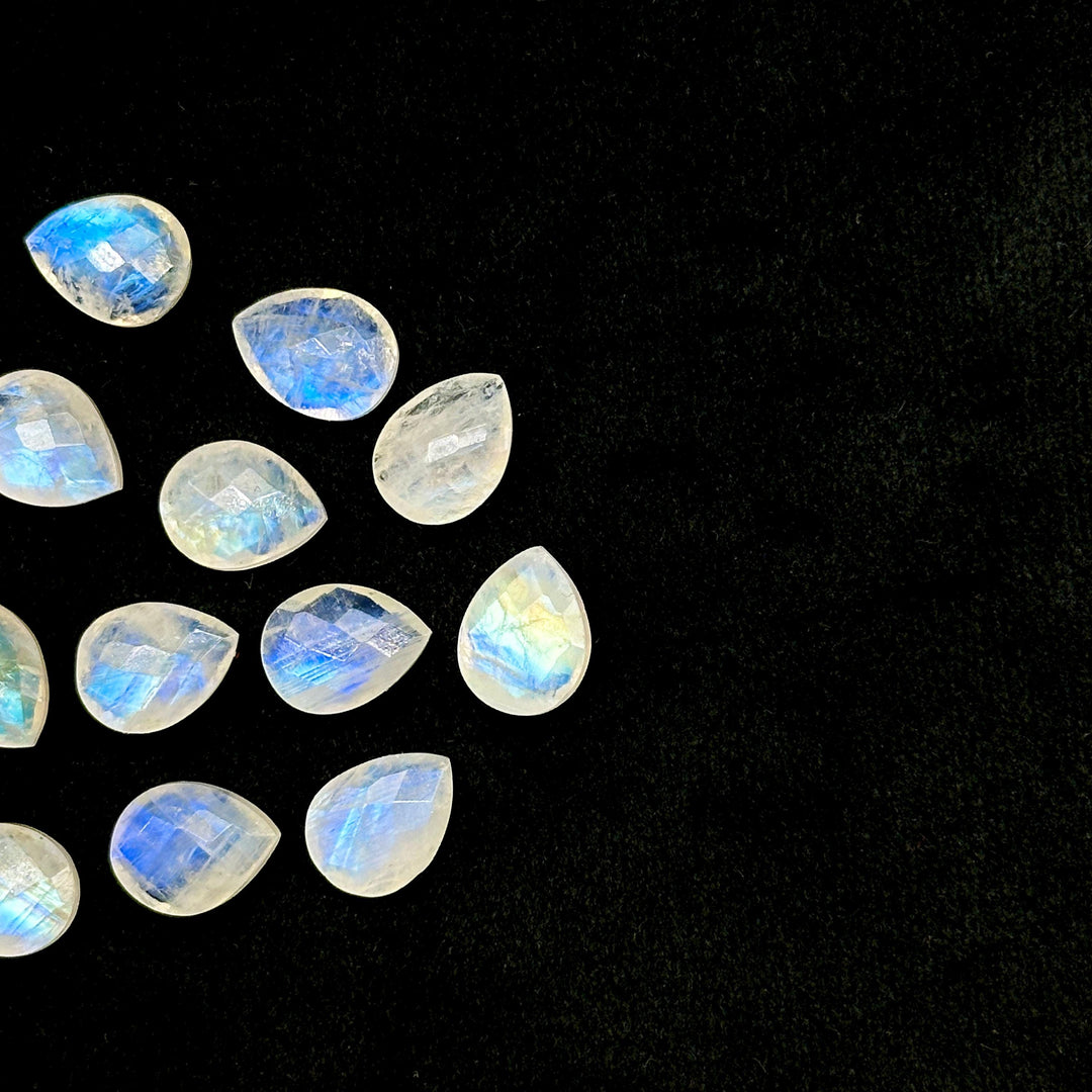AAA+ Natural Rainbow Moonstone Faceted Pear Shape Beads, 9X12 MM Flashy Moonstone Briolette's Beads, Matched Pairs, Jewelry Making Beads