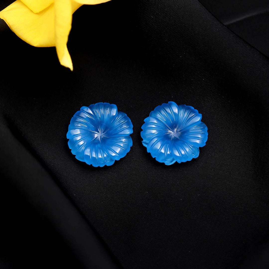 AAA Blue Chalcedony Overlapped Flower Shape Stone, Hand Carved Blue Chalcedony Flower Gemstone for Jewelry Making, 20 MM Crystal Gifts