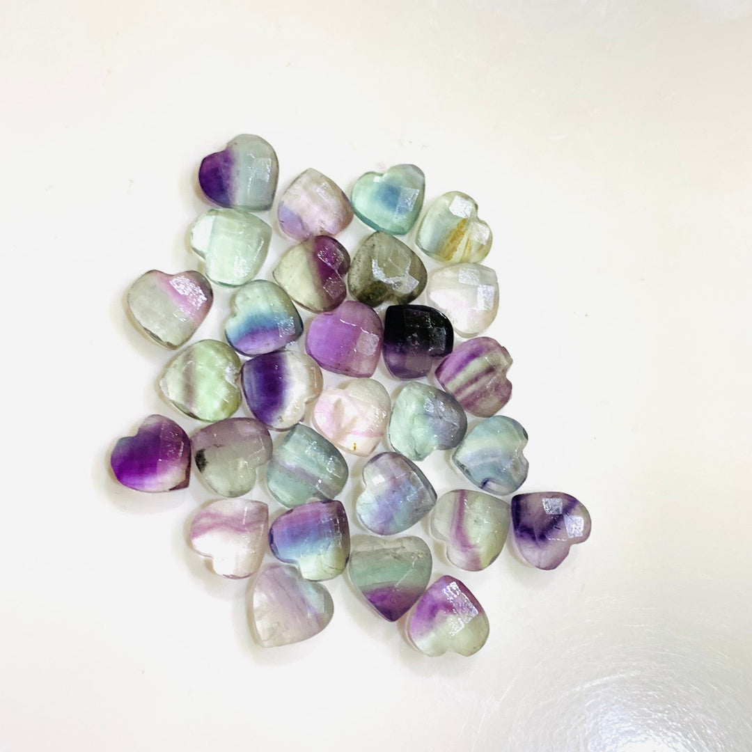 2,5,7,8,9,10 pcs Natural Fluoride Faceted Hand Carved Heart Shape Briolettes, Carved Heart Shape Gemstone For Jewellery, Heart Shape 10mm