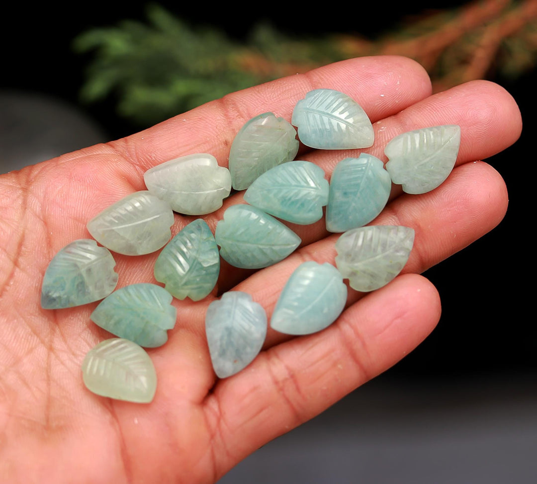 Genuine Aquamarine Leaf Shape Beads, Carved Blue Aquamarine Leaf Shape Beads, 17 MM Loose Leaf Charms for Jewelry, Gemstone Leaves Beads