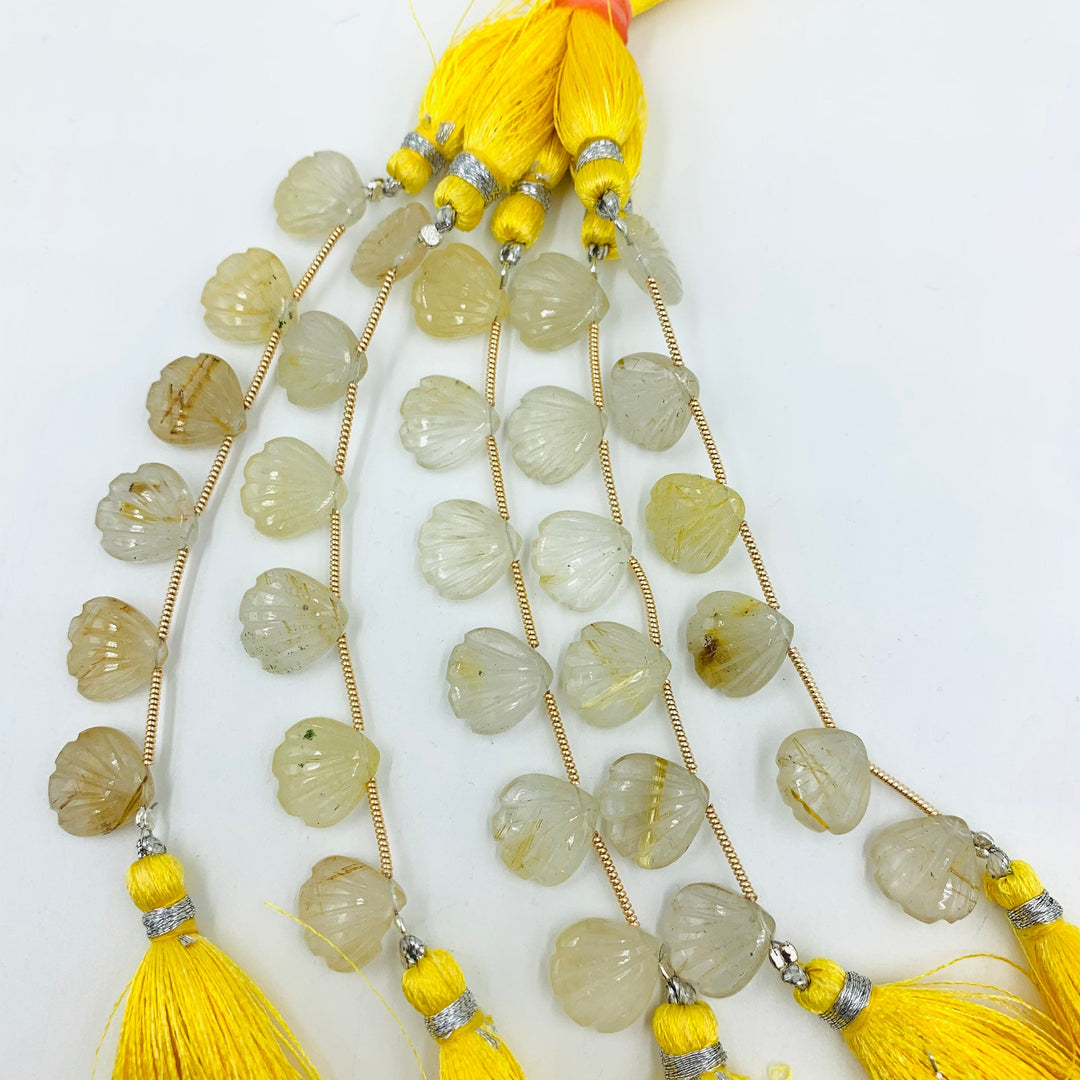 Natural Golden Rutile Shell Shape Beads, Hand Carved Shell Briolette's, Shell Shape Gemstone 12 MM