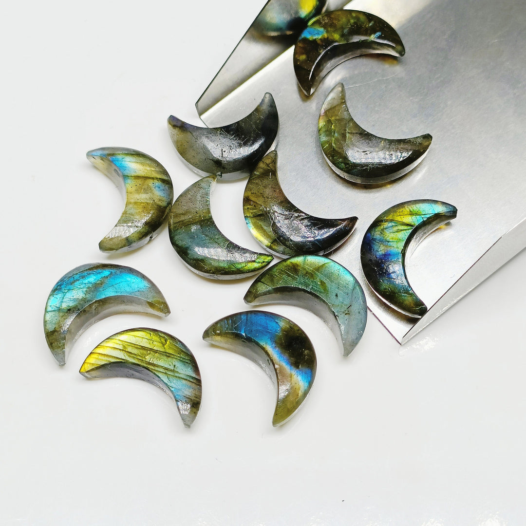 Flashy Labradorite Moon Shape Beads, Natural Labradorite Smooth Moon Shape Briolettes, Hand Carved Cresent Moon Charm Beads, 17 MM