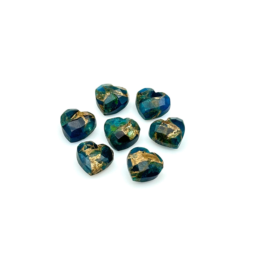 Neon Blue Mohave Turquoise Faceted Heart Shape Beads, Blue Copper Turquoise Heart Shape Carving Beads, 8 MM Heart Charm Gemstone Beads,