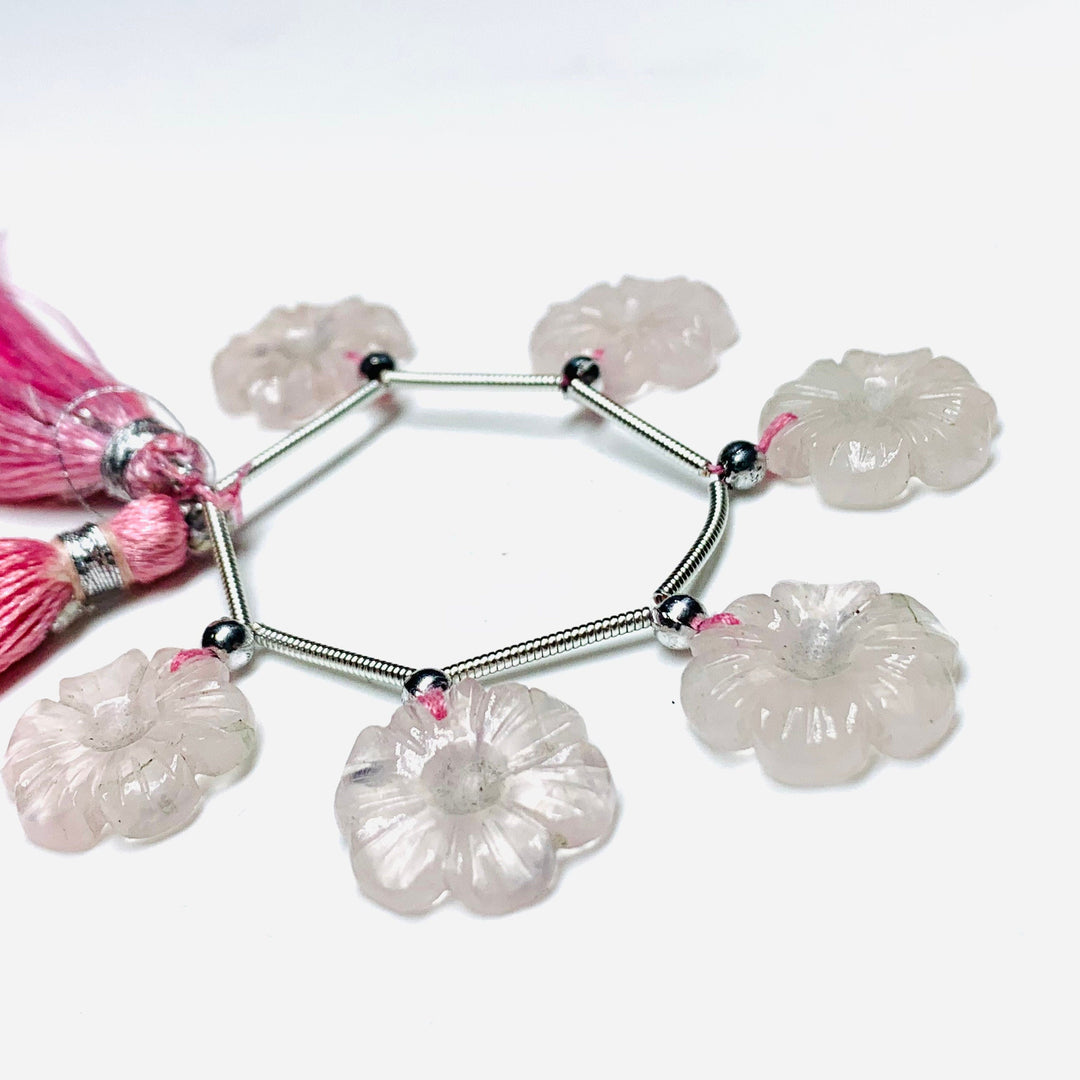 6 Pcs strand  100% Natural Rose Quartz  Fancy Shape Carved Gemstone, Fancy Shape Carving, Carved Gemstone For Jewellery 15 mm