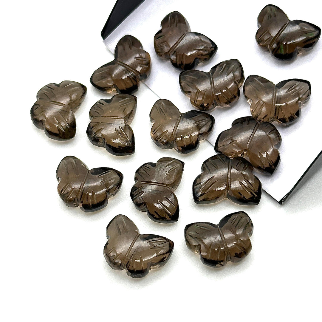 Natural Smokey Quartz Butterfly Shape Beads, Smokey Quartz Hand Carved Butterfly Briolettes, Gemstone Carvings, 13 MM Mini Butterfly Charm