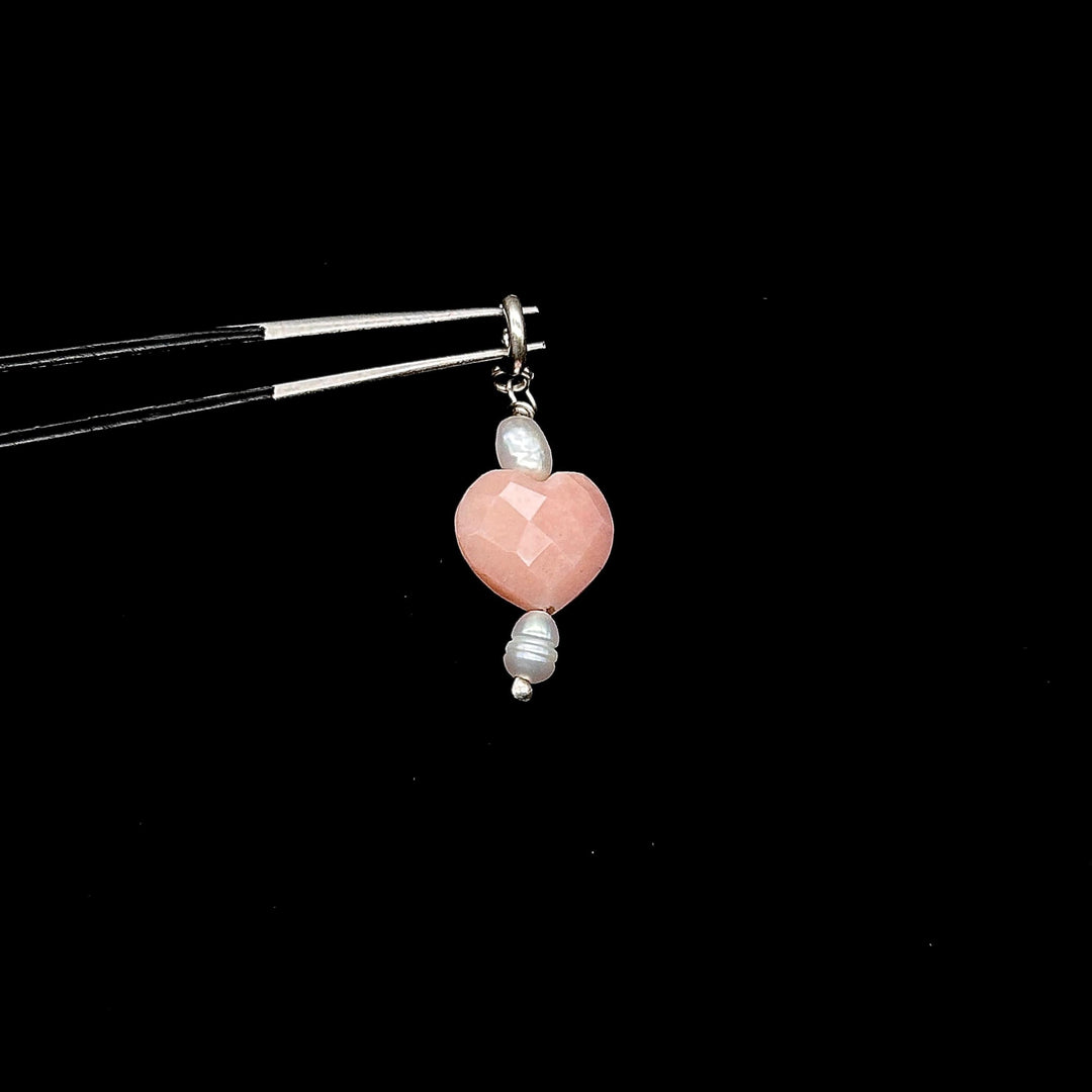 Fancy Pink Opal and Pearl Charms, Heart & Oval Pearl Silver Charms, Gemstone Beads, Craft Making, 925 Silver Charms, Wholesale Gemstone