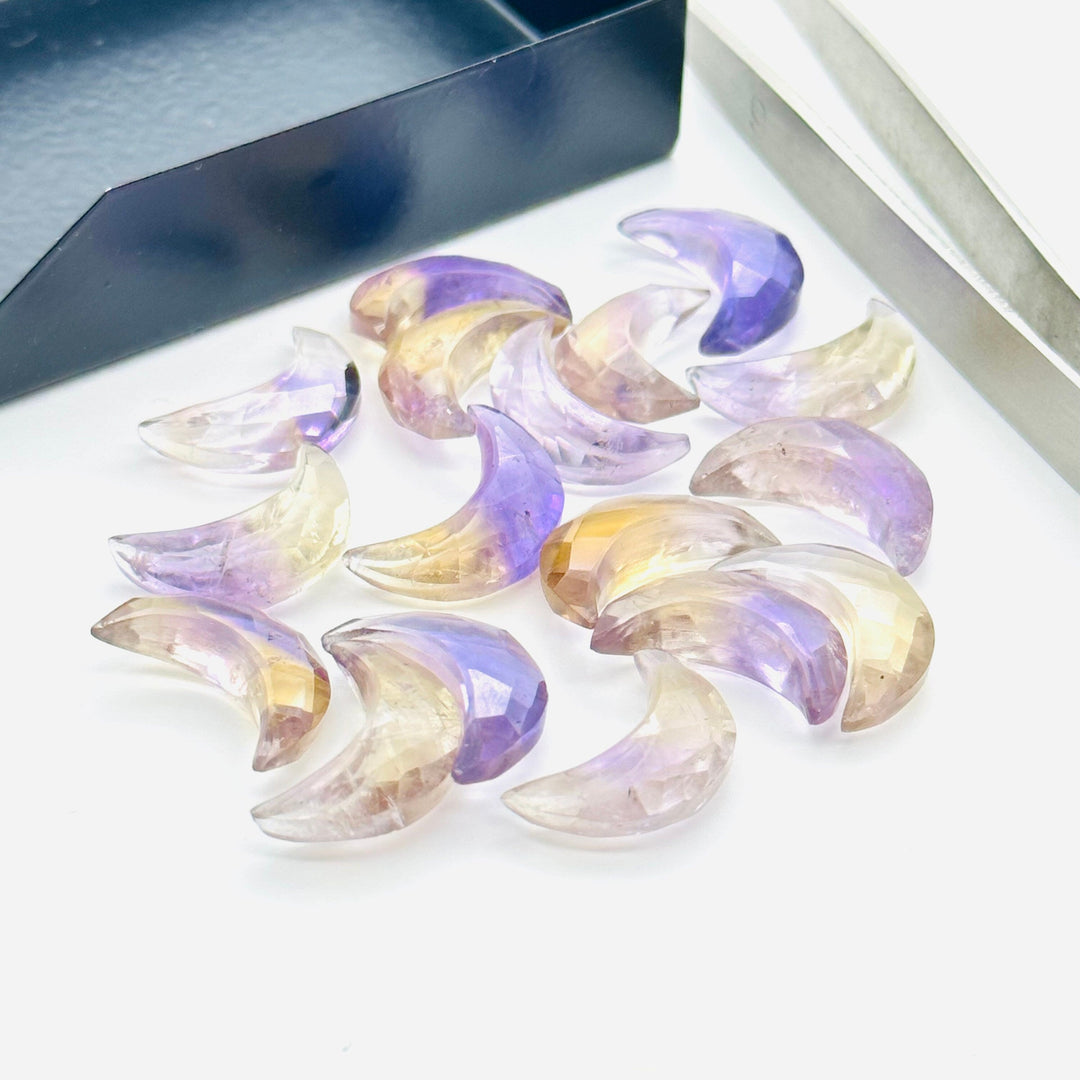 2,3,4,5, Pcs Natural Ametrine faceted Hand Carved Moon Shape Briolette's, Carved Moon Shape Gemstone for Jewlery, faceted Moon Shape 17 mm