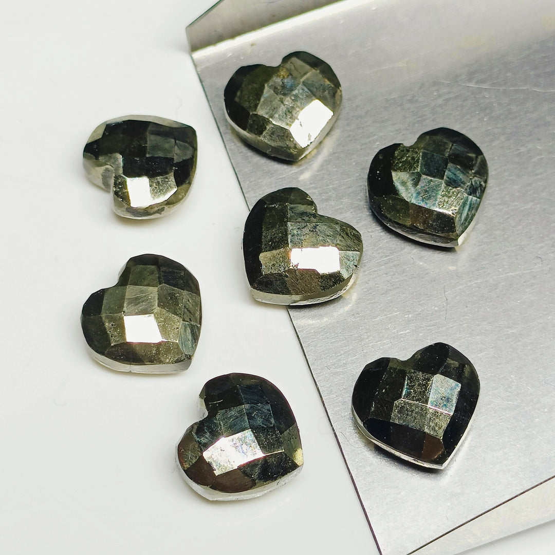 5,6,7,8,9,10 Pcs 100% Natural Pyrite Heart Shape Faceted Gemstone, carved Heart Shape Faceted Gemstone, loose Gemstone  For Jewellery 8 mm
