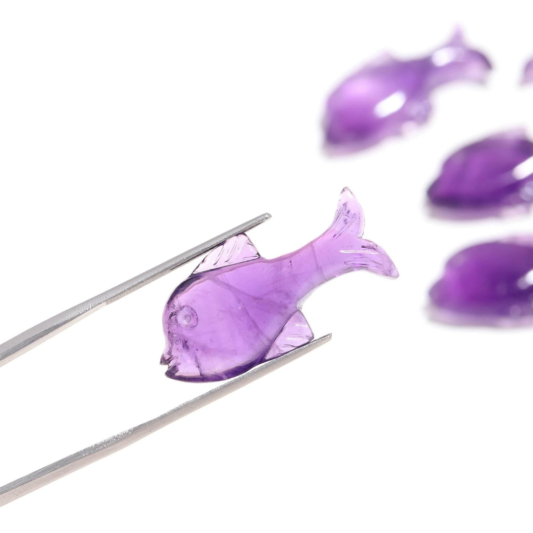 Genuine Amethyst Dolphin Shape Carvings, Purple Amethyst Fish Shape Beads, Jewelry Making Fish Charms, 28 MM