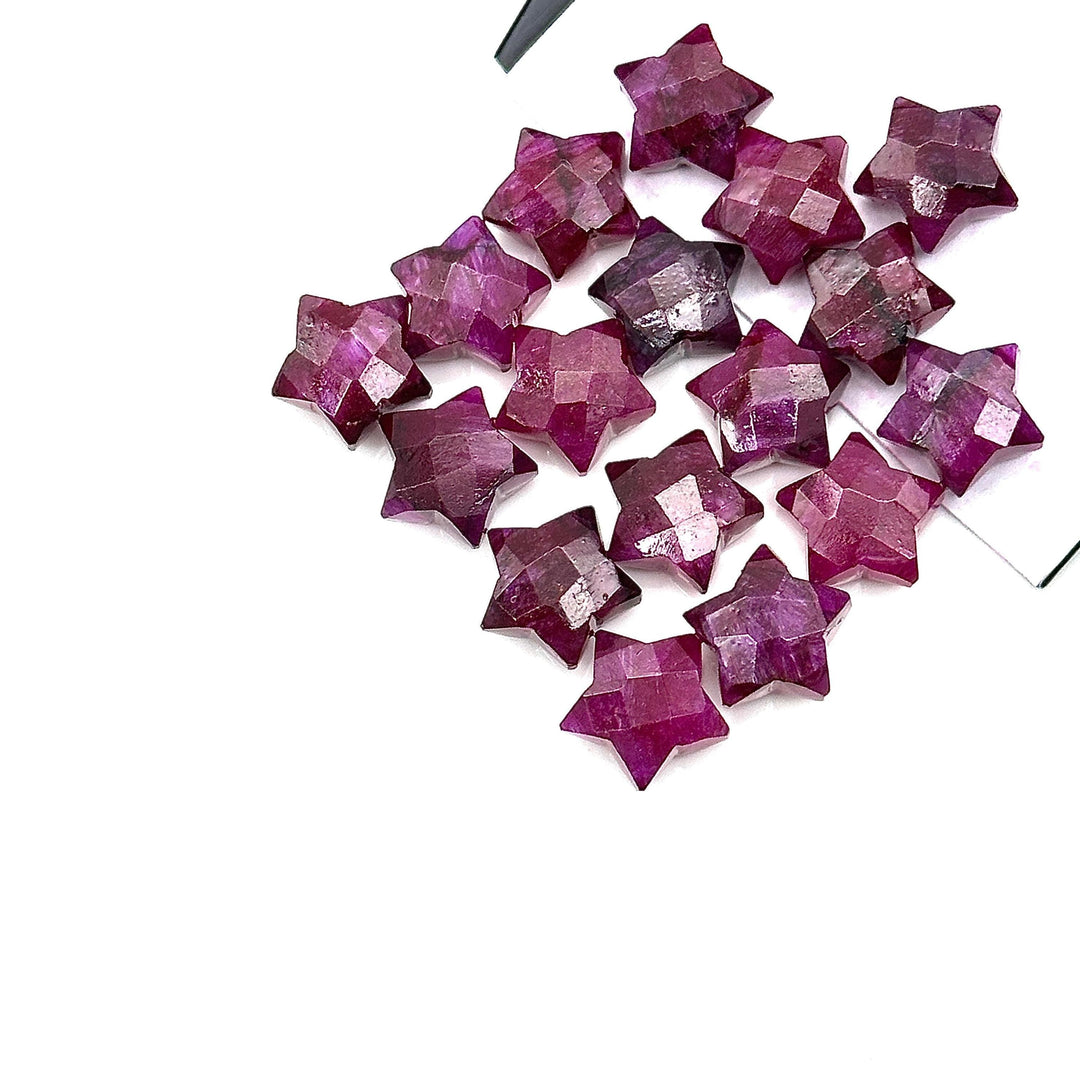 Red Ruby Hand Carved Star Shape Beads, AAA Red Ruby Faceted Star Briolettes, Loose Star Charm Beads, Colored Ruby Dyed Red Beads, 10 MM