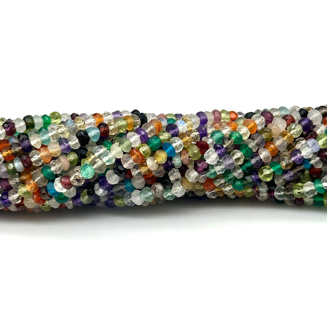 Natural Multi Gemstone Faceted Rondelle Beads, 3 MM Multi Gemstone Beads, 13 Inches Multicolor Rondelle Shape Loose Beads Strand for Jewelry