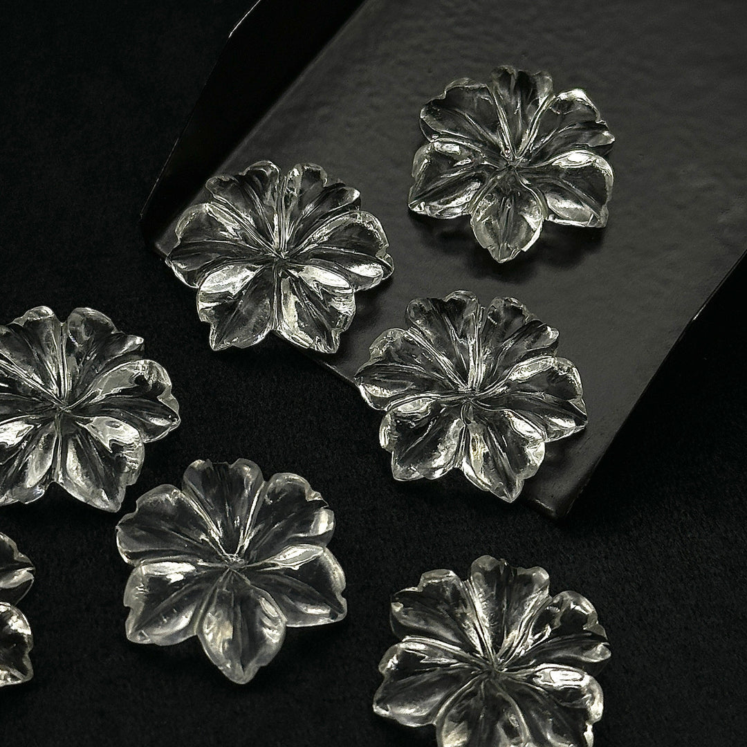 Beautiful Natural Crystal Quartz Carved Flower, Hand Carved Flower Shape Gemstone, 18 mm Naturally Carved Flower for Jewelry, Carved Crystal