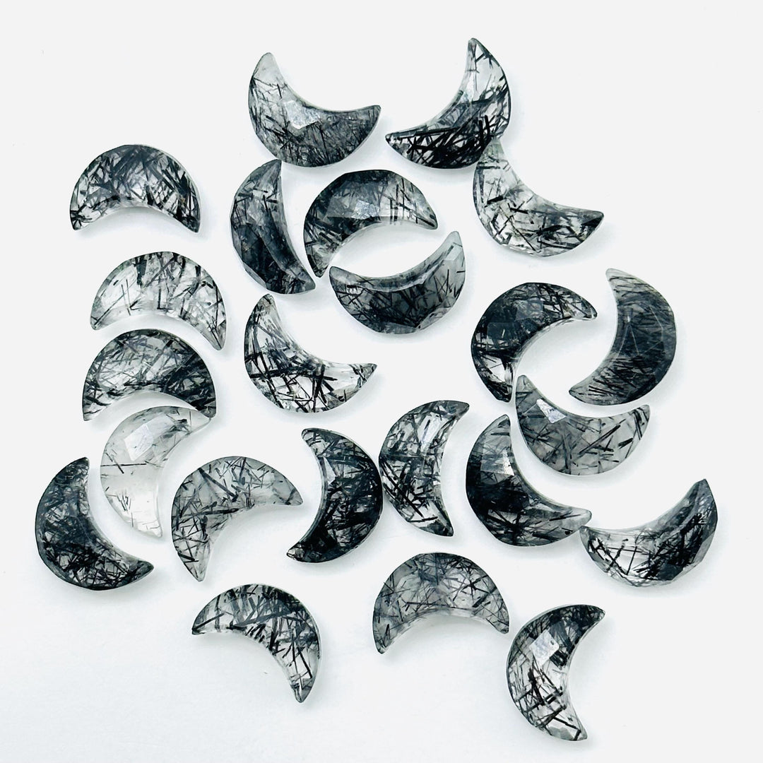 Natural Black Rutile Carved Moon Shape Beads, Hand Carved Moon Shape Gemstone Beads For Jewelry, Moon Shape Briolette's, Moon Charms 12 MM