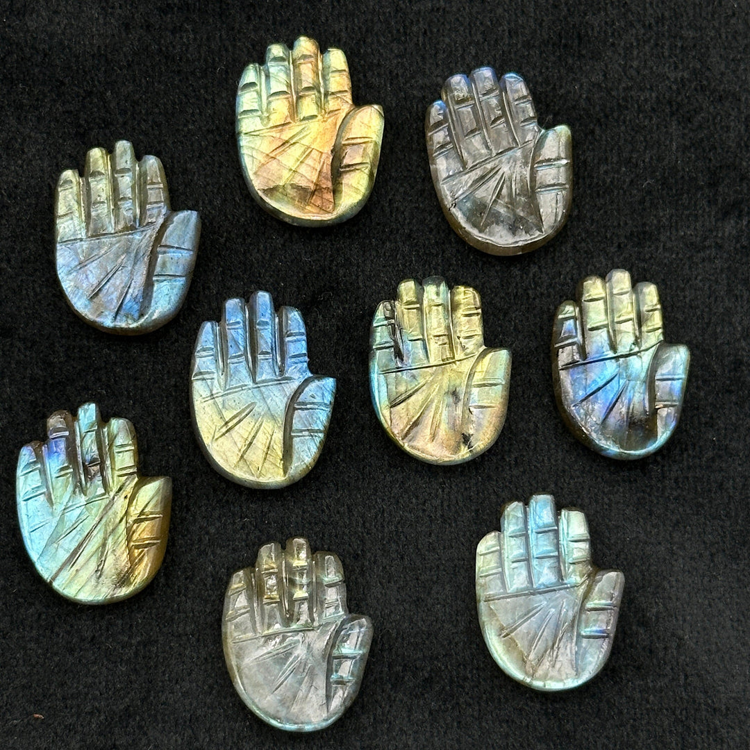 Natural Flashy Labradorite Hamsa Shape Carving Gemstones, 25 MM Palm Shape Gemstone, Healing Power Beads, Hand Carved Jewelry Making Charms