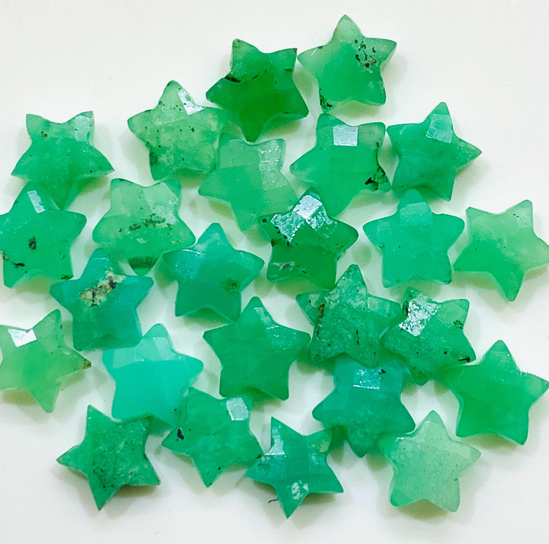 Natural Chrysoprase Star Gemstone: Faceted Carved Briolettes, 10mm