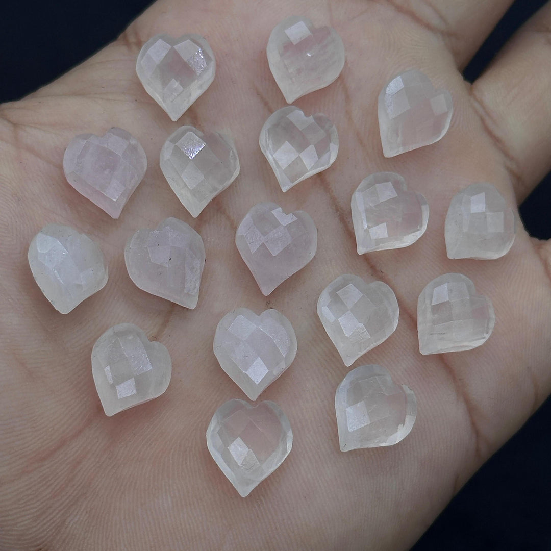 Natural Rose Quartz Heart Shape Beads, Pink Quartz Hand Carved Heart Charms for Jewelry Making, Faceted Heart Shape Briolette's, 13 MM