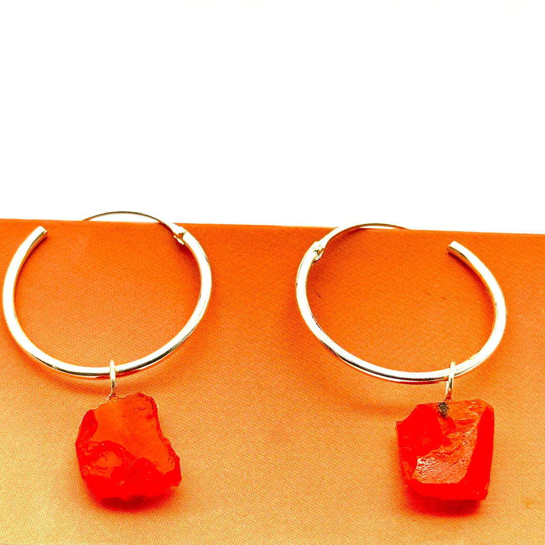 Natural Rough Carnelian Handmade Hoop Earings, Carnelian Dangle & Hoop Earrings For Girls, Fashionable Earrings For Girls, Gift For Her