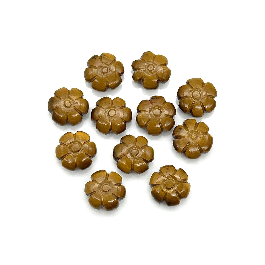 AAA Tiger's Eye Flower Shape Carvins, Natural Tiger Eye Flower Shape Carving, Jewelry Making Loose Gemstone Charms, 12 MM, Carved Crystals