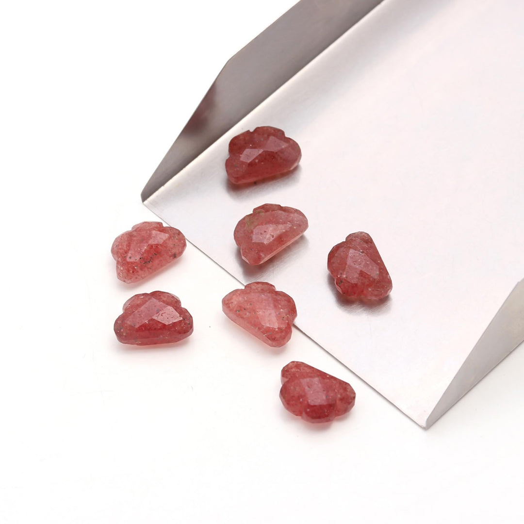 Pink Strawberry Quartz Clouds Shape Beads, Natural Quartz Faceted Carved Cloud Shape Beads, Loose Briolettes, Cloud Gemstone Charms, 12 MM