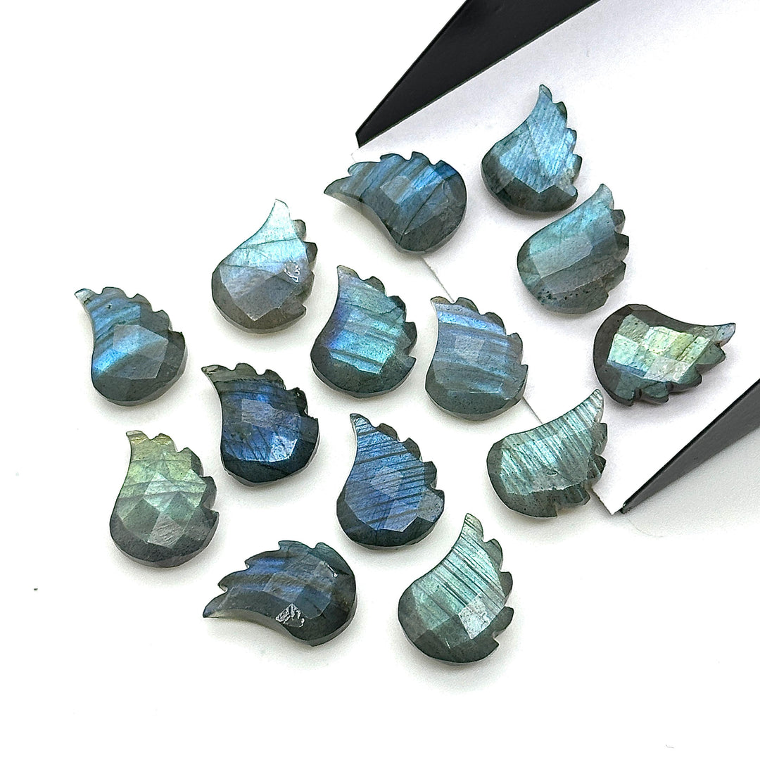Natural Labradorite Leaf Shape Beads, Hand Carved Labradorite Leaf Shape Briolette's, Faceted Fancy Carvings for Jewelry Making, 11X15 MM