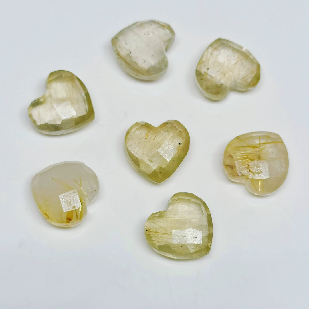 2,5,7,8,9,10 Pcs Natural Golden Routile Heart Shape Gemstone, Hand Carved Loose Gemstone, Heart Shape Gemstone, Carved Gemstone, 10 mm