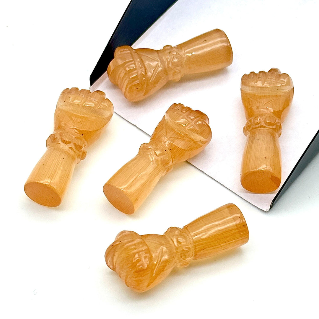 Pretty Peach moonstone Hand Shape Carving, Moonstone Punch Shape Stone, 27 MM Loose Hand Fist Charm For Jewelry Making, Hamsa Charms Beads