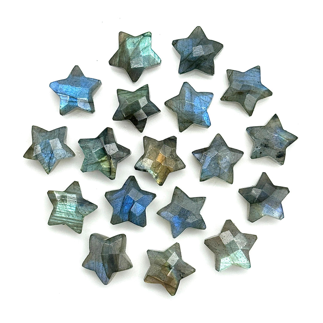 Flashy Labradorite Star Beads: Carved Gemstone Charms (10mm)