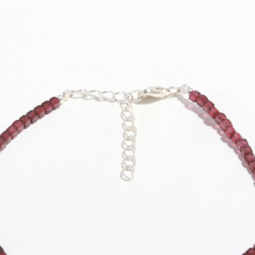 Natural Garnet Box Beads Bracelet, Faceted Box Shape Beads Bracelet, 925 Sterling Silver, January Birthstone Gifts