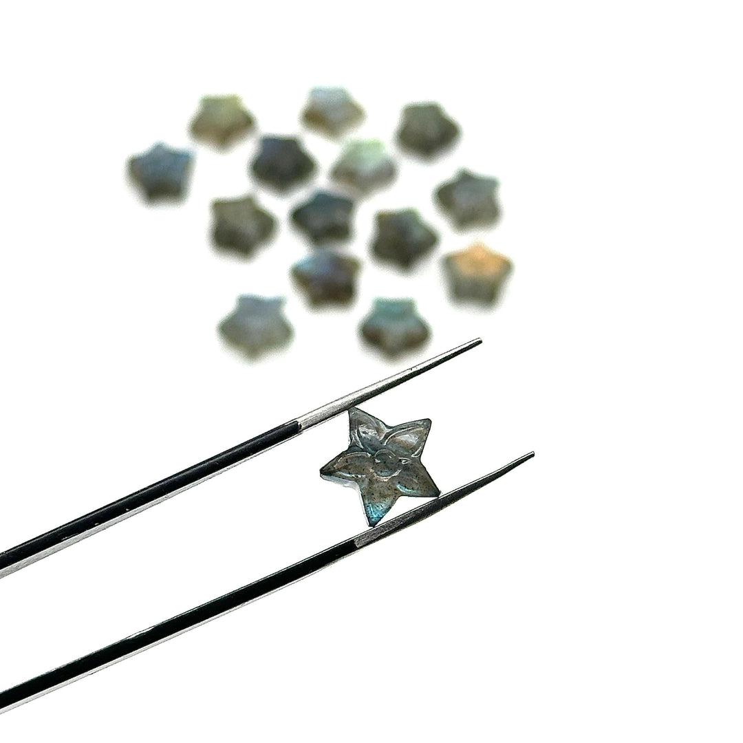 AAA Hand Carved Labradorite Stars Shape Briolette, Flashy Labradorite Flower Carved Star Beads, 10 MM Loose Star Charms for Jewelry Making