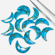 2,3,4,5 Pcs Copper Turquoise  Hand Carved faceted Moon Shape Briolettes, Carved Moon Shape Gemstone For Jewellery, Briolettes 17 mm