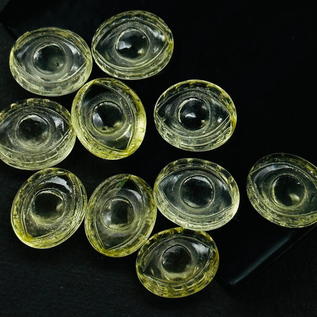 Beautiful Lemon Quartz Evil Eye Beads, Hand Carved Gemstone Beads, Quartz Eye Shape Beads, Evil Eye Protection Gemstone Beads, 10X12 MM