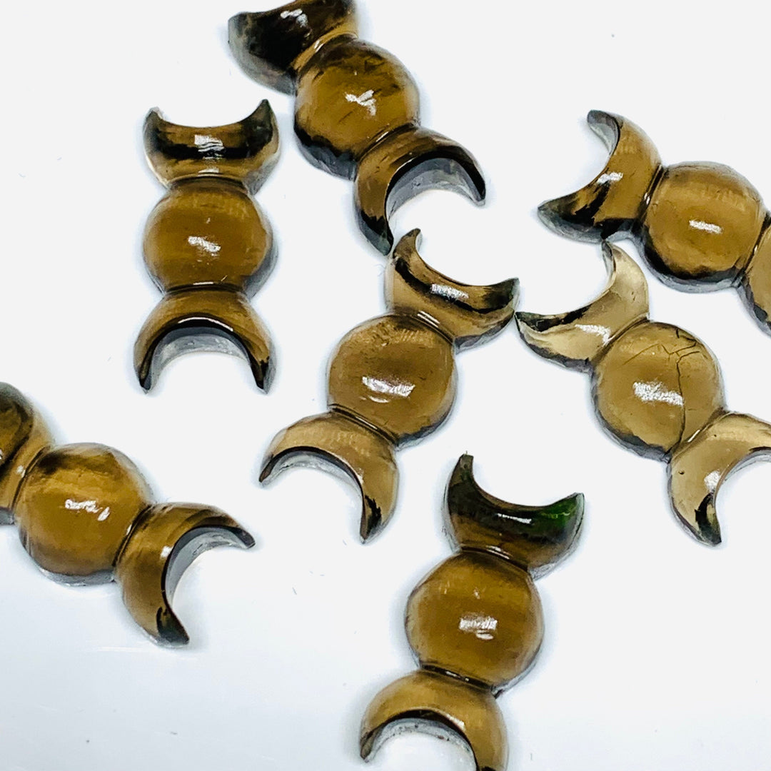 2,3,4,5 Pcs Natural Smokey Quartz Hand Carved Triple Moon Shape, Carved Triple Moon Shape Gemstone For Jewellery, 22X10 mm