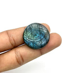 Load image into Gallery viewer, Natural Labradorite Evil Eye Shape Gemstone, Flashy Labradorite Hand Carved Stone Beads For Jewelry Making, 28 MM, Round Evil Eye Carving