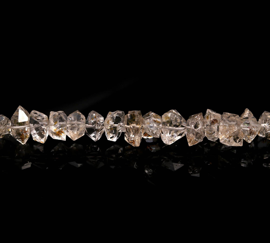 Natural Golden Herkimer Diamond Crystal Beads, Double Terminated Golden Diamond Beads, Uncut Healing Beads for Jewelry 7-8 mm
