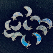 Natural Rainbow Moonstone Moon Shape Carved Gemstone Jewellery Making Charm With 925 Silver, Necklace Bracelet, Earrings Making Charms 17 mm