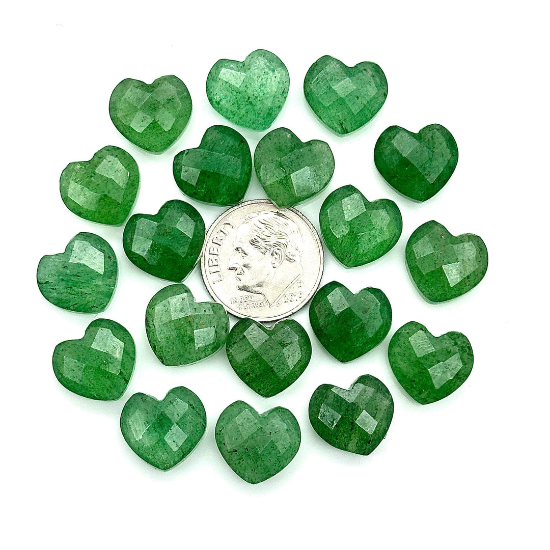Faceted Green Strawberry Quartz Heart Briolettes: Hand Carved Gemstone Beads, 12mm