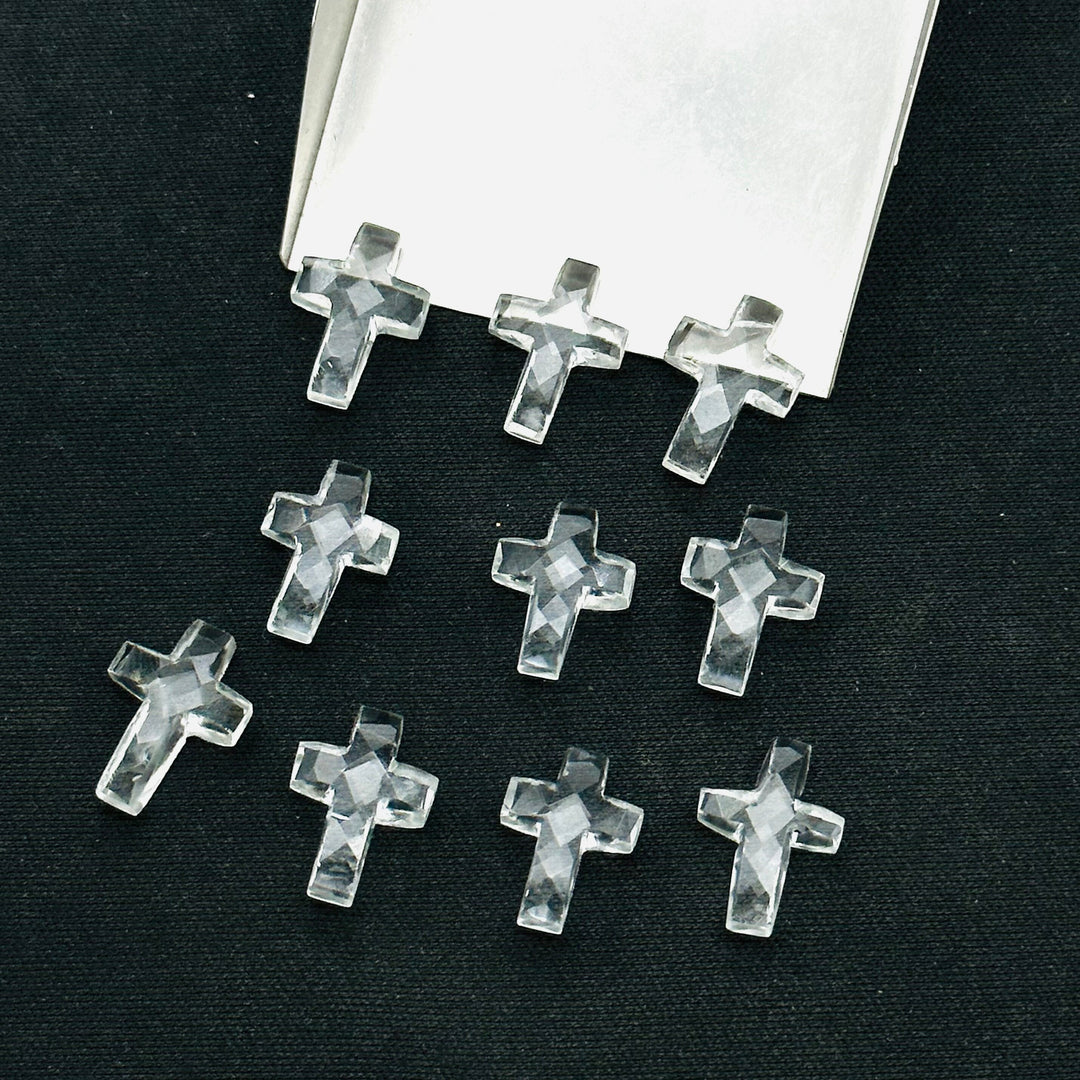 Natural Crystal Quartz Cross Shape Gemstone Beads, Faceted Cross Shape Charm Beads For Jewelry, Holy and Spiritual Cross Beads 15X10 MM
