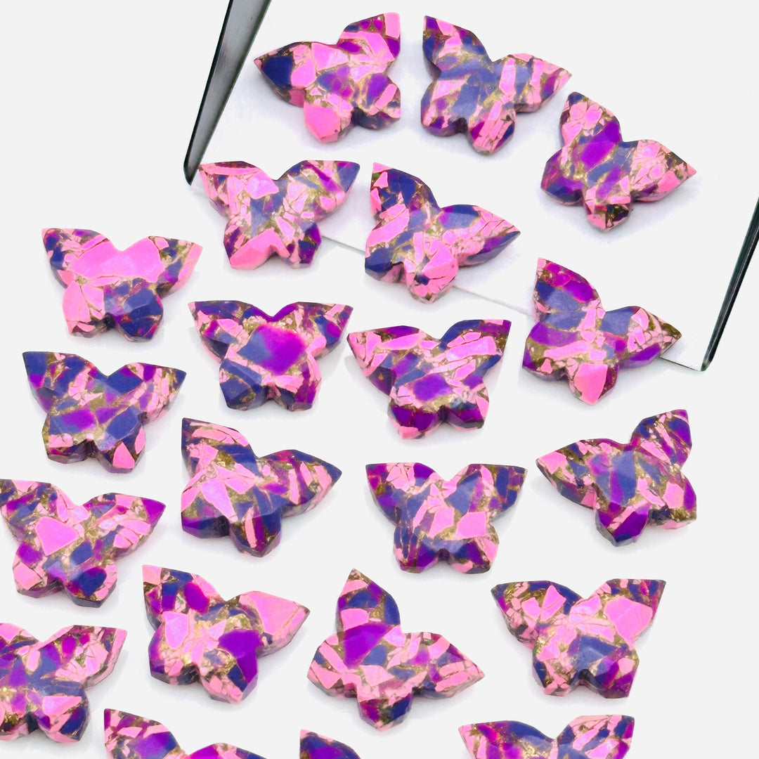 Pink & Purple Mohave Copper Turquoise Butterfly Beads, Faceted Butterfly Gemstone, Purple Oyster Turquoise Carving Loose Beads 14x10 MM
