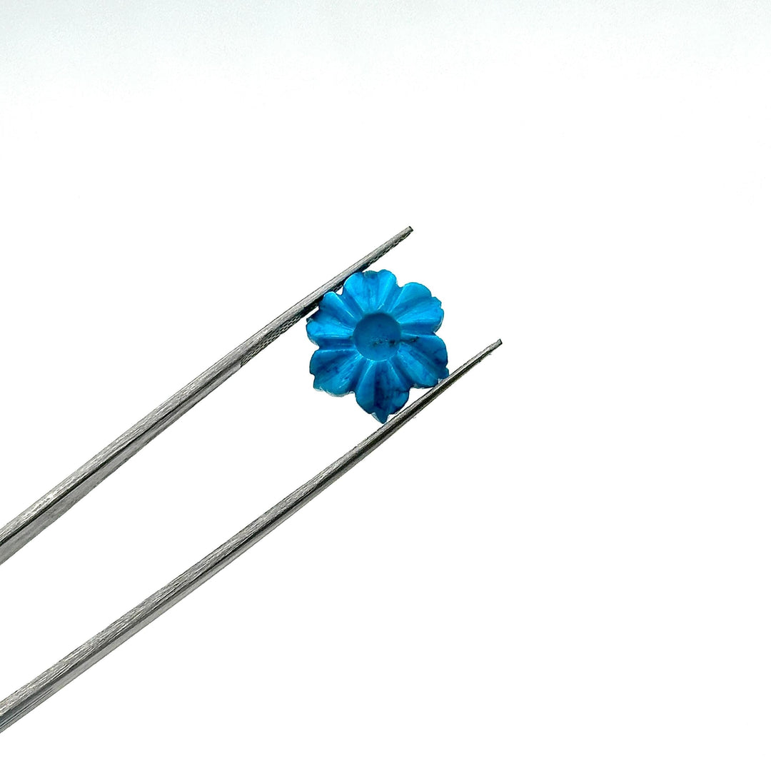 Hand Carved Turquoise Flower Charm: AAA Blue Gemstone (12mm)