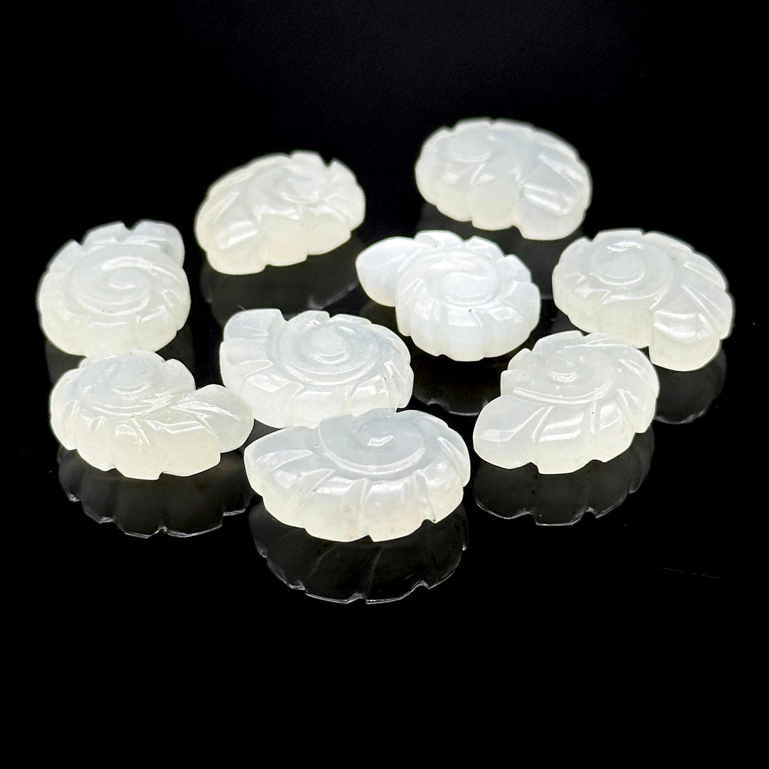 White Moonstone Carved Shell Beads: Snail Shape Gemstone Charm (16mm)