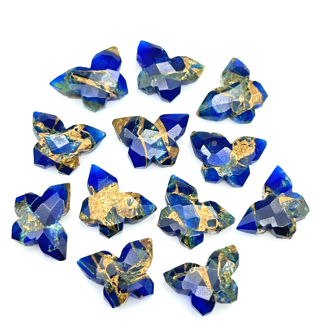 Mohave Turquoise Butterfly Gemstone, Dark Ocean Blue Mohave Copper Turquoise Butterfly, Handmade Faceted Butterfly Carving Beads, 14x10 MM