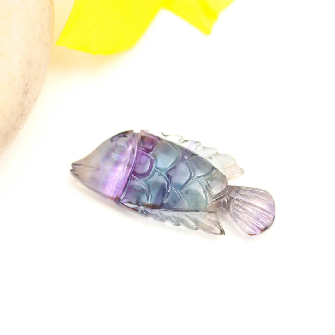 Natural Fluorite Fish Shape Stone, Multi Fluorite Fish Shape Gemstone, Sea Fishes for Home Decor, Crystal Gifts 14X33 MM