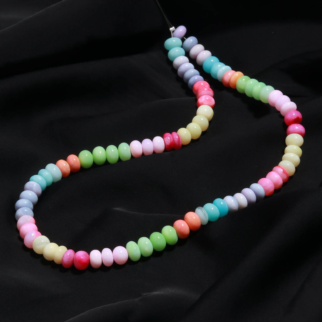 Candy Opal Smooth Rondelle Beads, Multi Color Opal Gemstone Beads, Dyed Opal Beads for Jewelry Making, 16 Inches, 7-9 MM