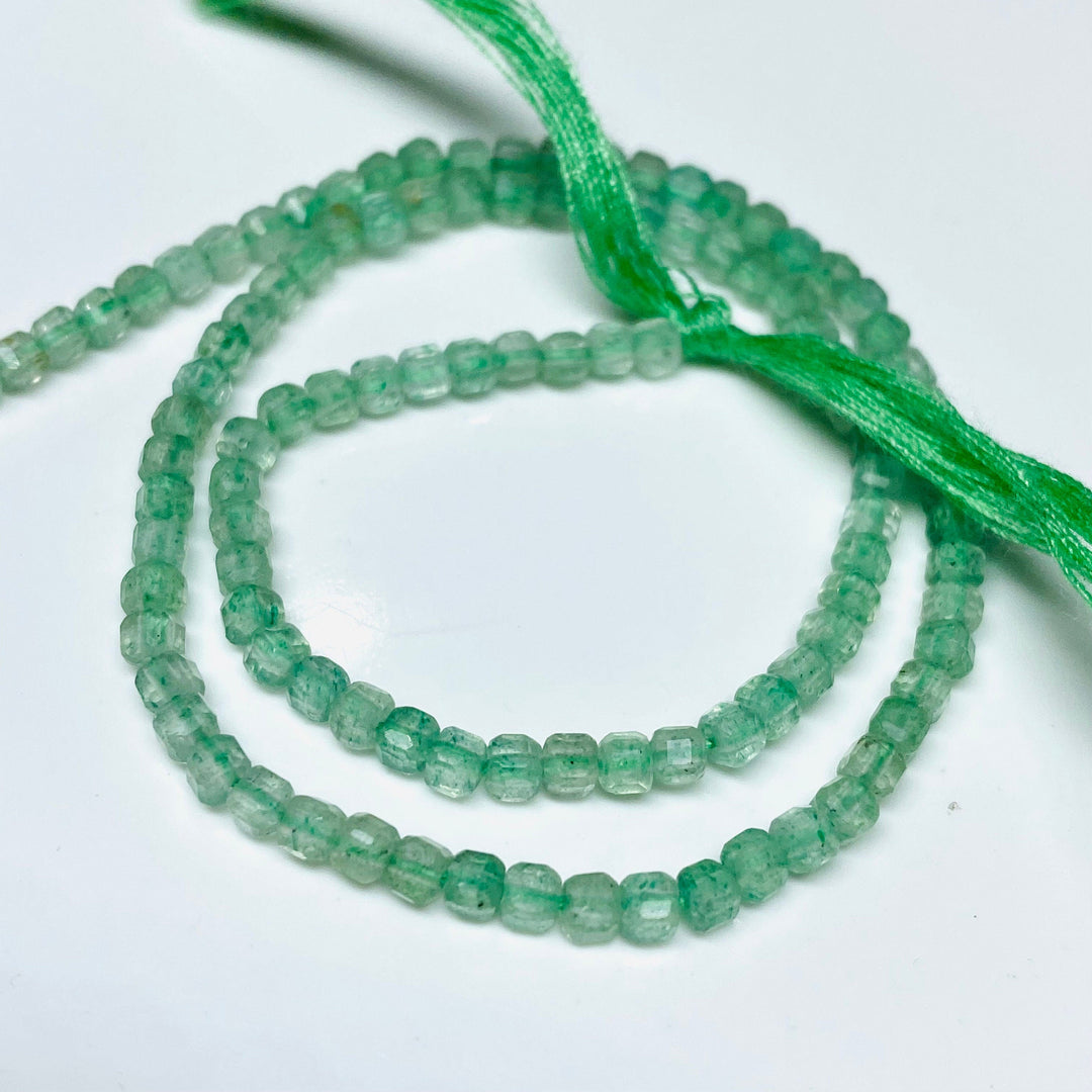 Green Strawberry Gemstone Beads: 3mm Faceted Box Shape, 6" Strand