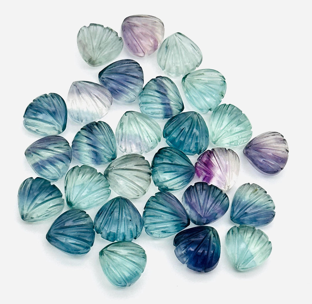 Natural Multi Fluorite Shell Shape Briolette's, 8 MM Hand Carved Beads, Fancy Shape Gemstone For Jewelry and Craft Making, Shell Charms Bead
