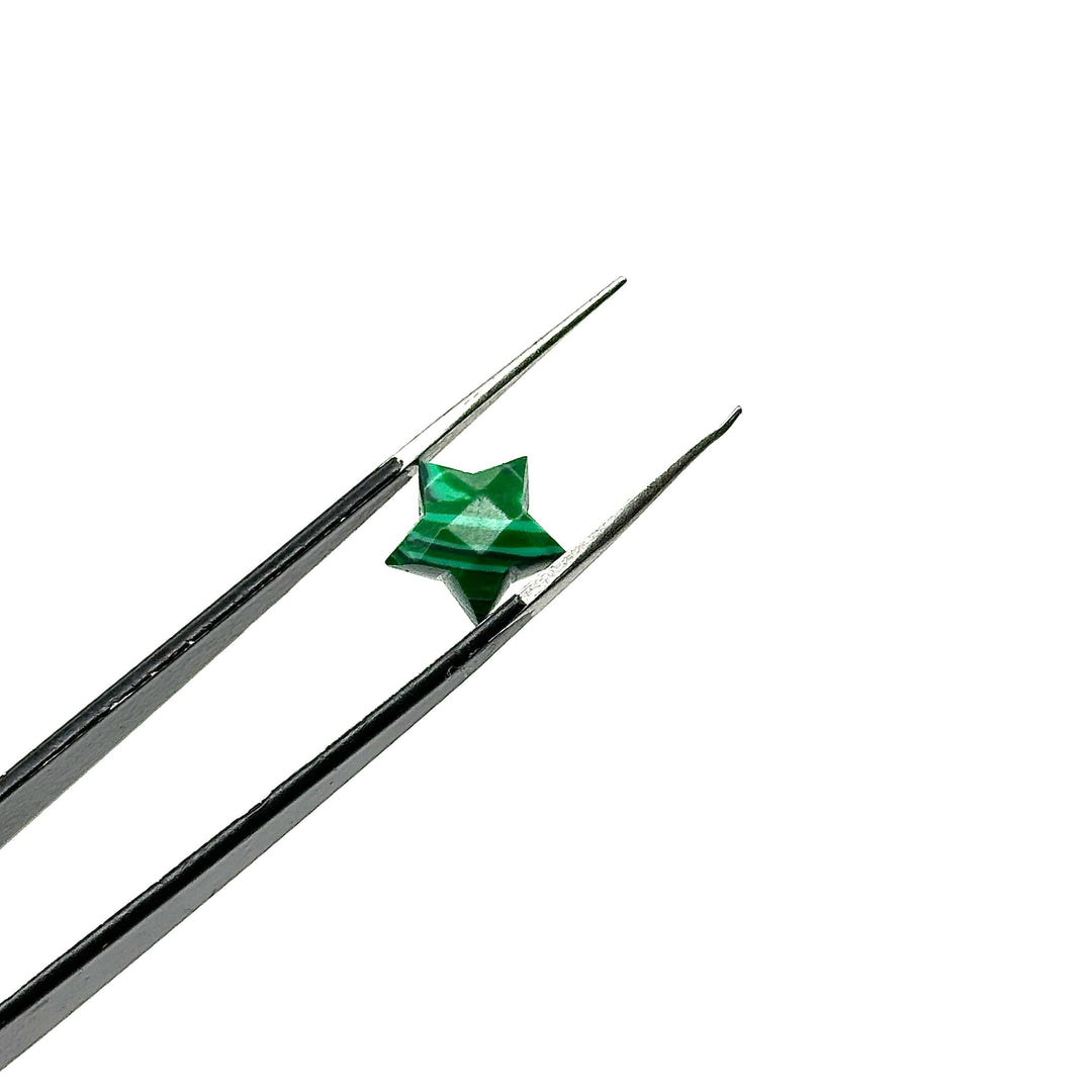 Hand Carved Malachite Star Beads: Faceted 10mm Briolettes