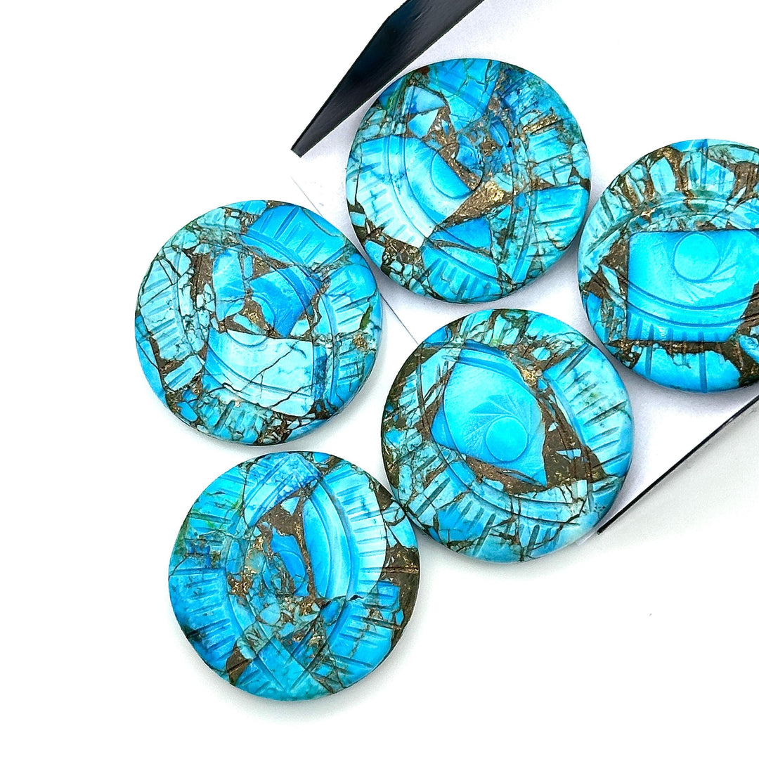 Copper Turquoise Evil Eye Shape Gemstone, AAA Copper Turquoise Hand Carved Stone Beads For Jewelry Making, 28 MM, Round Evil Eye Carving