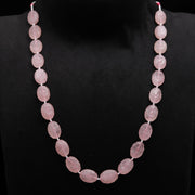 Natural Rose Quartz Hand Carved Oval Beads Necklace, AAA Rose Quartz Necklace, Gemstone Necklace for Her, Handmade Carving Stone Necklace